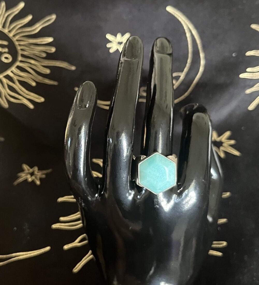 VTG Sterling Silver 925 Aqua Blue Stone Scalloped Wide Band 10g Ring Size 10